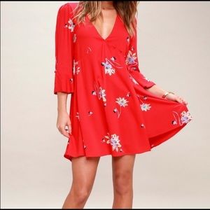 Free People Red Floral Wrap Dress Time On My Side